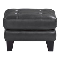 Sofy 27 Inch Ottoman, Dark Gray Top Grain and Faux Leather, Solid Wood - BM316331