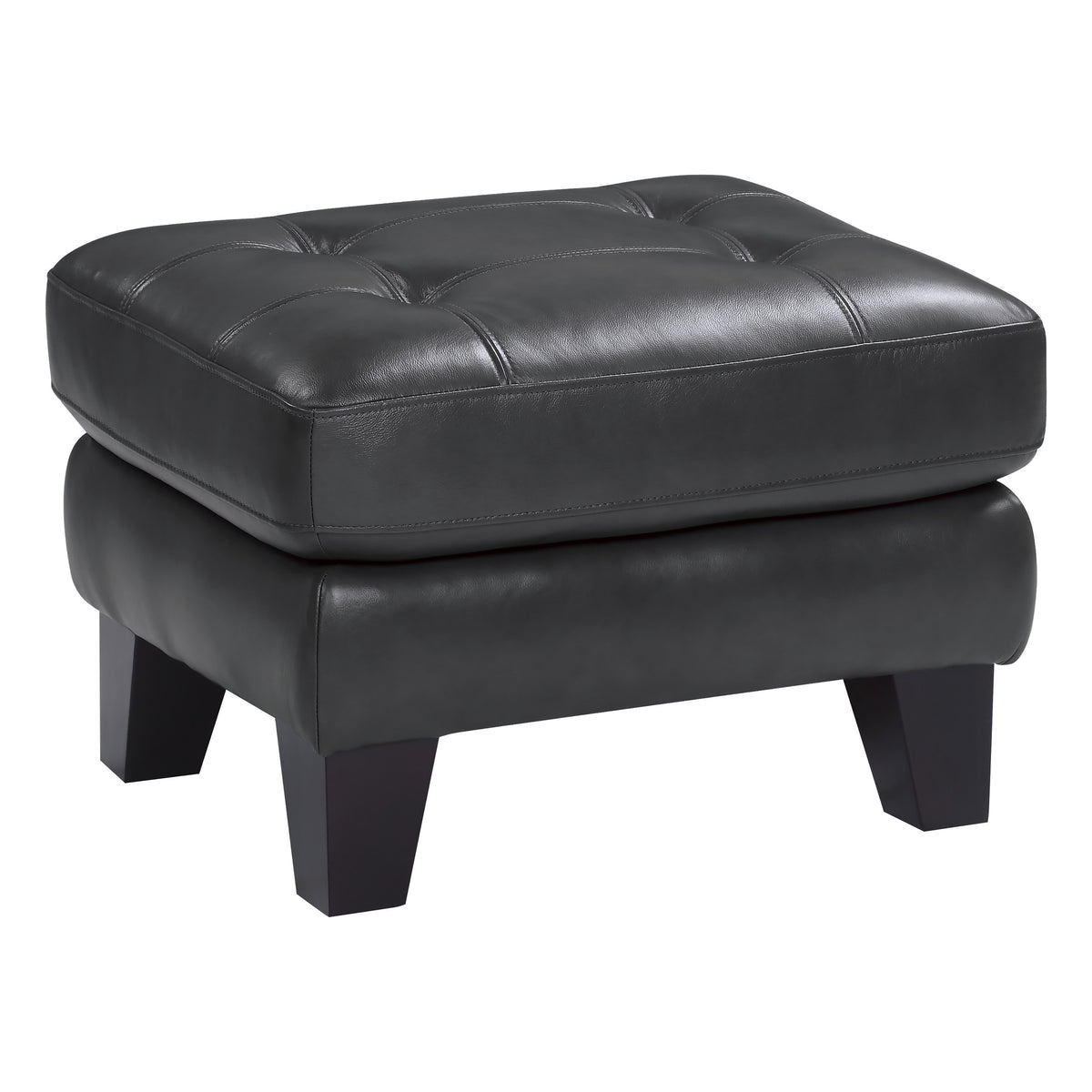 Sofy 27 Inch Ottoman, Dark Gray Top Grain and Faux Leather, Solid Wood - BM316331