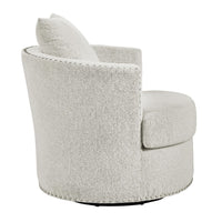 Meil 34 Inch Swivel Accent Chair, Beige Chenille, Nailhead Trim, Solid Wood - BM316335