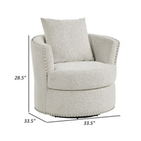 Meil 34 Inch Swivel Accent Chair, Beige Chenille, Nailhead Trim, Solid Wood - BM316335