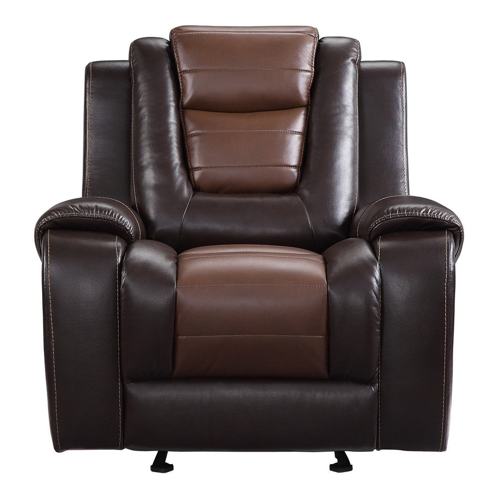 Istro 39 Inch Manual Recliner Chair, Gliding, 2 Tone Brown Faux Leather - BM316338