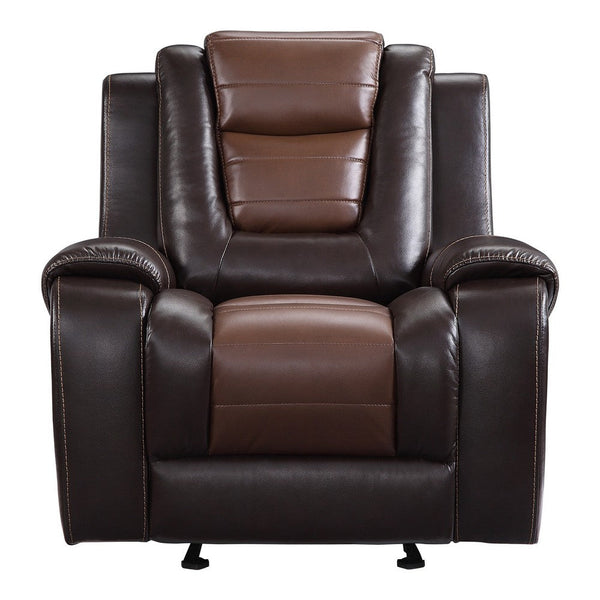 Istro 39 Inch Manual Recliner Chair, Gliding, 2 Tone Brown Faux Leather - BM316338