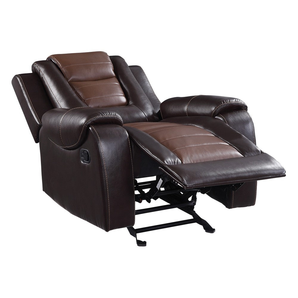 Istro 39 Inch Manual Recliner Chair, Gliding, 2 Tone Brown Faux Leather - BM316338