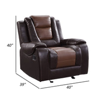 Istro 39 Inch Manual Recliner Chair, Gliding, 2 Tone Brown Faux Leather - BM316338