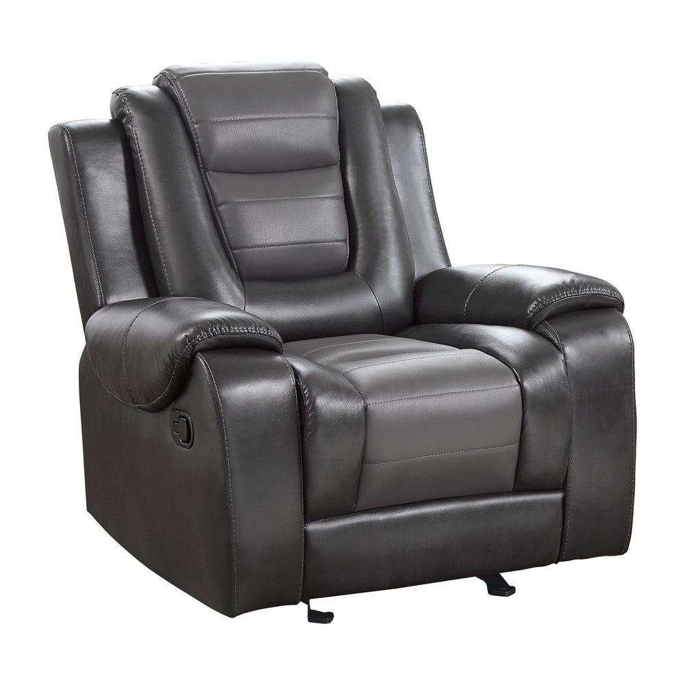 Istro 39 Inch Glider Manual Recliner Chair, 2 Tone Gray Faux Leather - BM316341