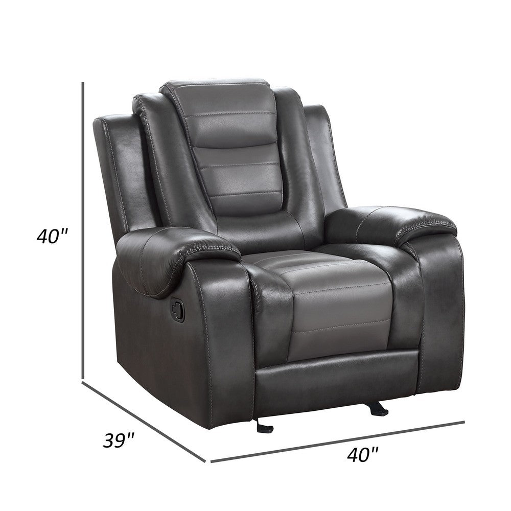 Istro 39 Inch Glider Manual Recliner Chair, 2 Tone Gray Faux Leather - BM316341