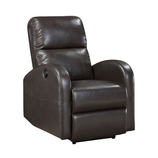 Rica 38 Inch Power Recliner Chair, Plush Brown Faux Leather, Foam Cushions - BM316344