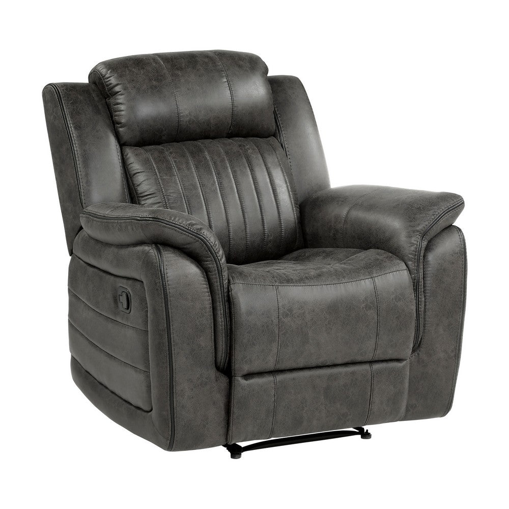 Bento 38 Inch Manual Recliner Chair, Tab Pull, Brownish Gray Microfiber - BM316346