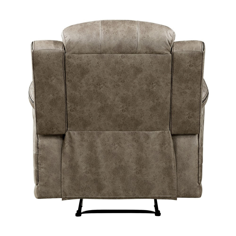 Bento 38 Inch Manual Recliner Chair, Tab Pull, Sandy Brown Microfiber - BM316348