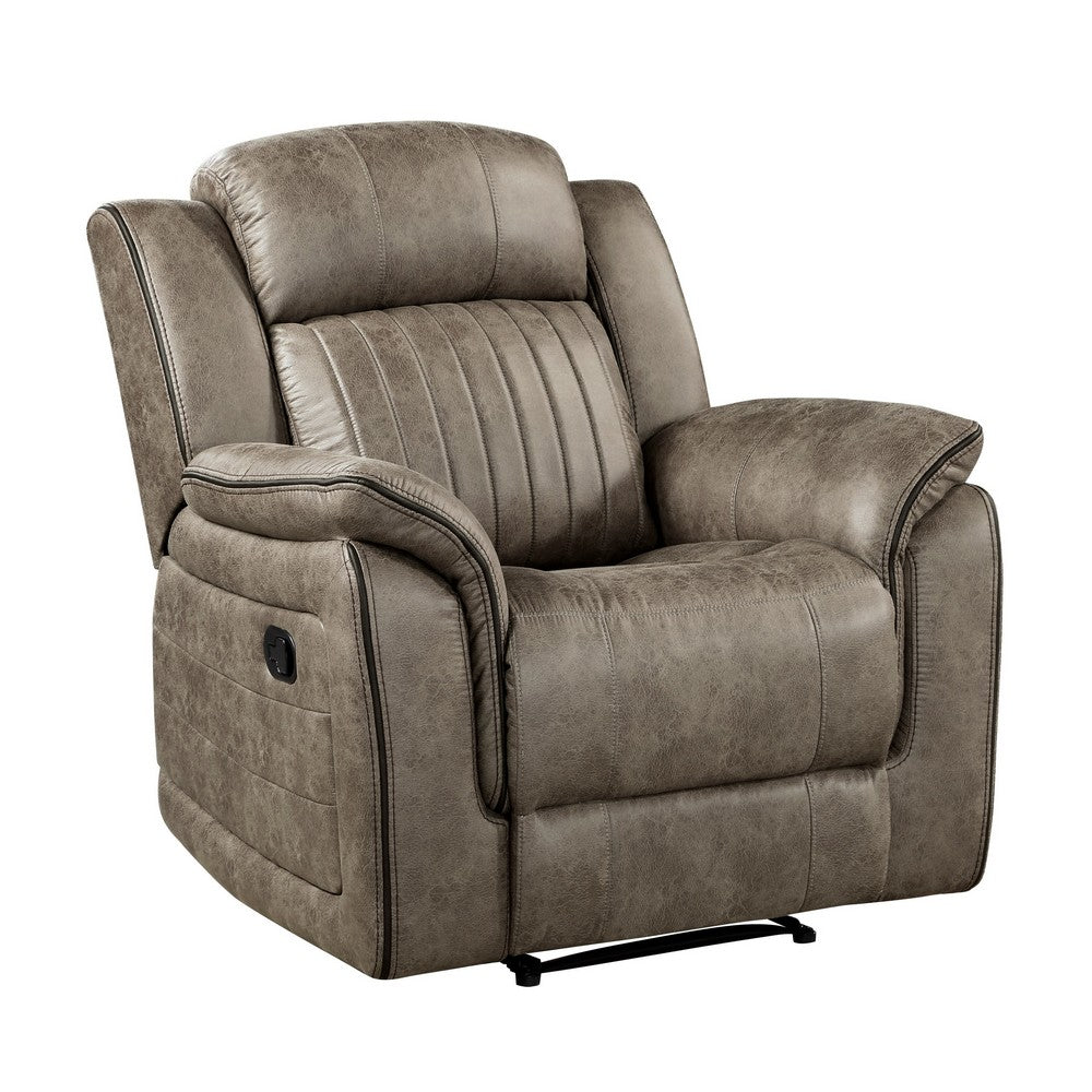 Bento 38 Inch Manual Recliner Chair, Tab Pull, Sandy Brown Microfiber - BM316348