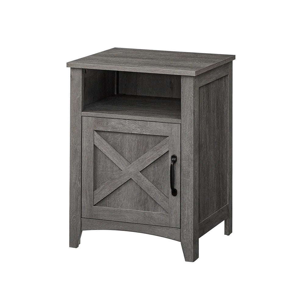 Eva 24 Inch Nightstand Set of 2, 1 Cabinet, Open Top Shelf, Gray - BM316380