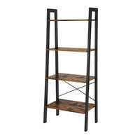 54 Inch Ladder Bookcase, 4 Tier Angled Wood Shelves, Black Iron Frame - BM316385