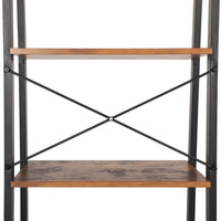 54 Inch Ladder Bookcase, 4 Tier Angled Wood Shelves, Black Iron Frame - BM316385