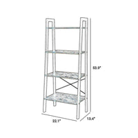 54 Inch Ladder Bookcase, 4 Tier Angled Wood Shelves, Black Iron Frame - BM316385