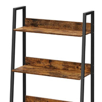 70 Inch Ladder Bookcase, 5 Tier Angled Wood Shelves, Black Iron Frame - BM316386