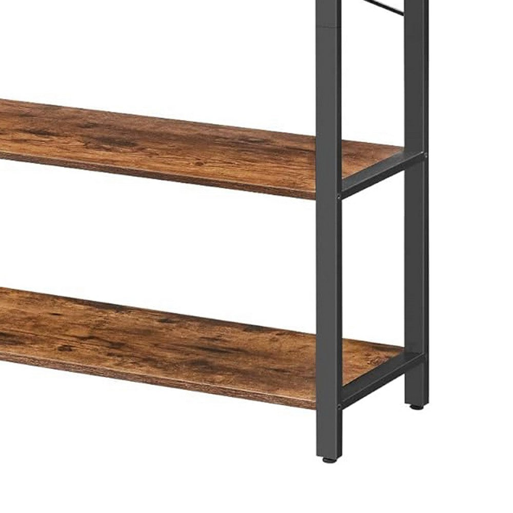 Bess 73 Inch Ladder Bookcase, 6 Tier Shelves, X Crossbar, Brown, Black Iron - BM316388