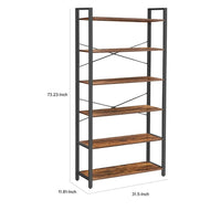 Bess 73 Inch Ladder Bookcase, 6 Tier Shelves, X Crossbar, Brown, Black Iron - BM316388