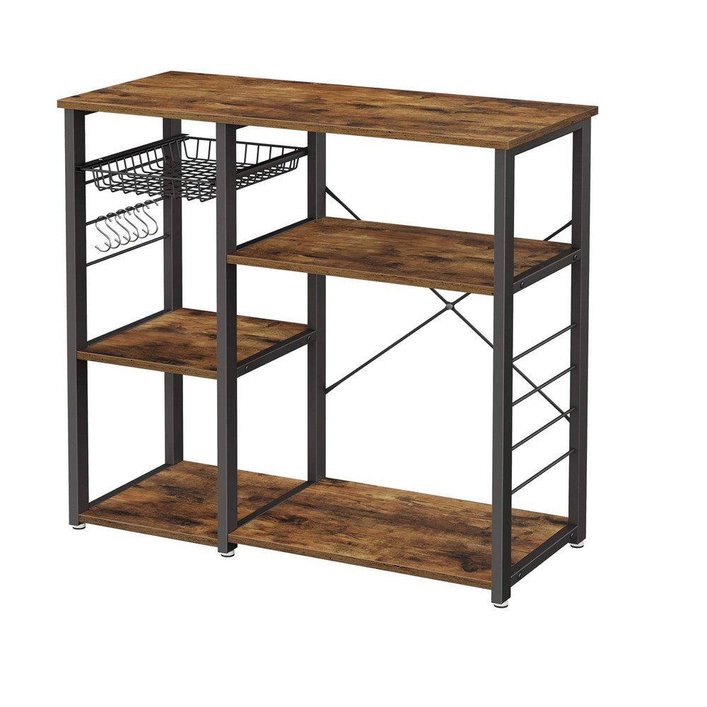 Benzara Elva 35 Inch Kitchen Rack, 4 Tier Shelves, Wire Basket, Brown ...