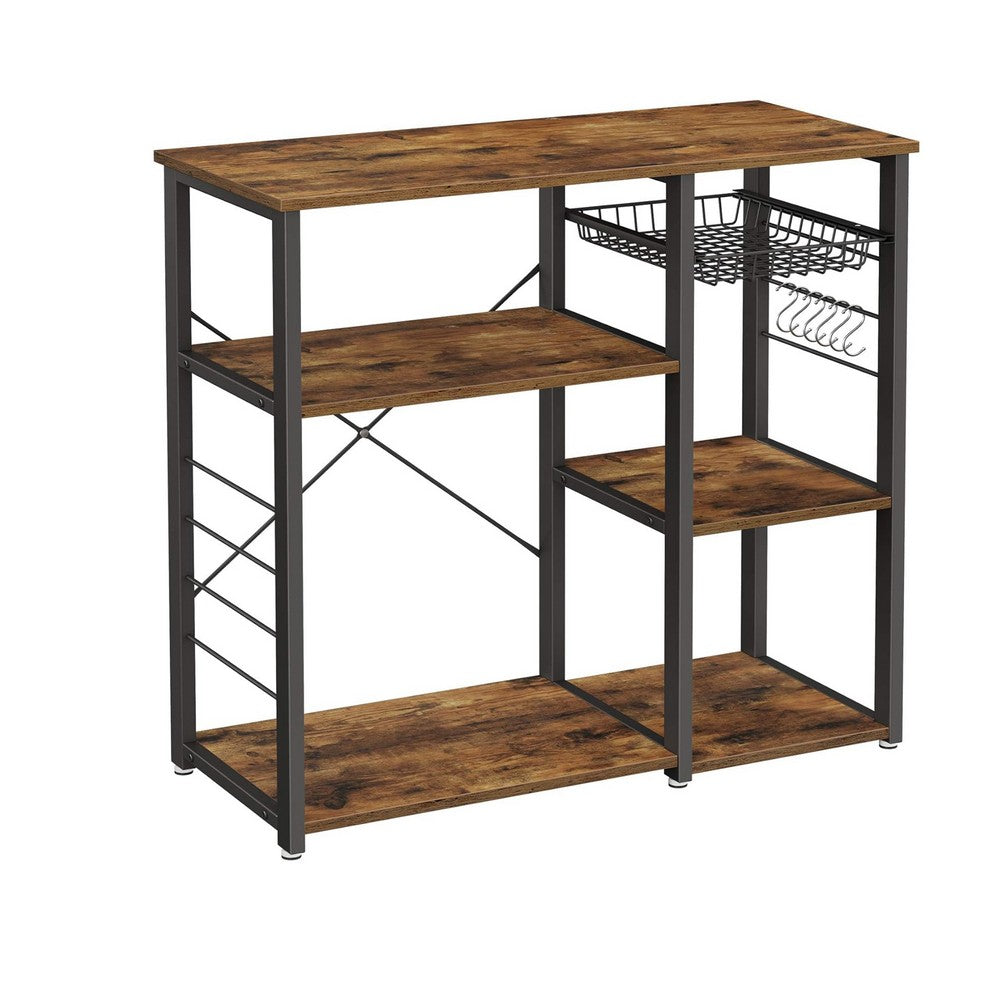 Benzara Elva 35 Inch Kitchen Rack, 4 Tier Shelves, Wire Basket, Brown ...