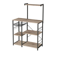 Elva 52 Inch Kitchen Rack, 4 Tier Shelves, Wire Basket, Brown Wood Black - BM316391