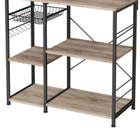 Elva 52 Inch Kitchen Rack, 4 Tier Shelves, Wire Basket, Brown Wood Black - BM316391