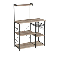 Elva 52 Inch Kitchen Rack, 4 Tier Shelves, Wire Basket, Brown Wood Black - BM316391