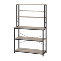 Gina 66 Inch Kitchen Baker Rack, 6 Tier Gray Shelves, Hooks, Black Iron - BM316393