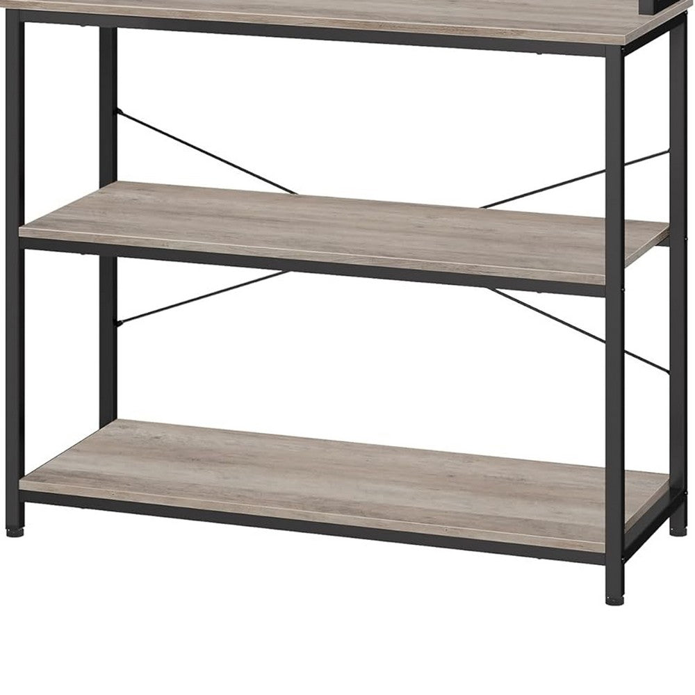 Gina 66 Inch Kitchen Baker Rack, 6 Tier Gray Shelves, Hooks, Black Iron - BM316393