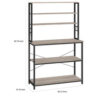 Gina 66 Inch Kitchen Baker Rack, 6 Tier Gray Shelves, Hooks, Black Iron - BM316393