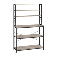 Gina 66 Inch Kitchen Baker Rack, 6 Tier Gray Shelves, Hooks, Black Iron - BM316393