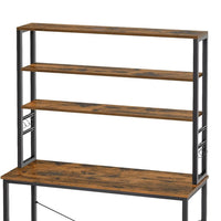 Gina 66 Inch Kitchen Baker Rack, 6 Tier Brown Shelves, Hooks, Black Iron - BM316394