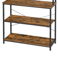 Gina 66 Inch Kitchen Baker Rack, 6 Tier Brown Shelves, Hooks, Black Iron - BM316394