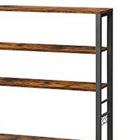 Gina 66 Inch Kitchen Baker Rack, 6 Tier Light Brown Shelves, Hooks, Black - BM316395