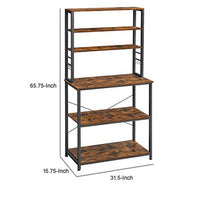 Gina 66 Inch Kitchen Baker Rack, 6 Tier Light Brown Shelves, Hooks, Black - BM316395