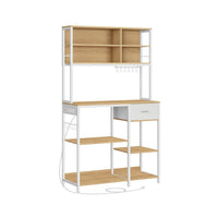 Jax 71 Inch Kitchen Storage Rack, 4 Tier Brown Shelves 1 Drawer, White Iron - BM316396