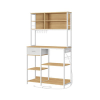 Jax 71 Inch Kitchen Storage Rack, 4 Tier Brown Shelves 1 Drawer, White Iron - BM316396