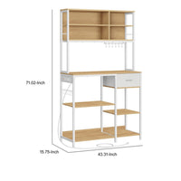 Jax 71 Inch Kitchen Storage Rack, 4 Tier Brown Shelves 1 Drawer, White Iron - BM316396