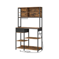 Jax 71 Inch Kitchen Storage Rack, 4 Tier Brown Shelves 1 Drawer, Black Iron - BM316397