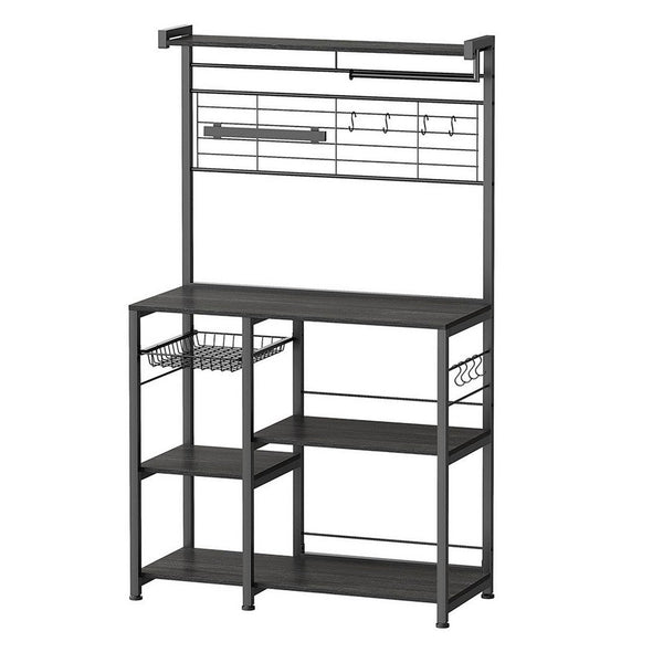 Kodi 66 Inch Kitchen Baker Rack, 4 Tier Shelves, Wire Basket, Black Iron - BM316398