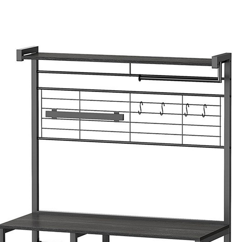 Kodi 66 Inch Kitchen Baker Rack, 4 Tier Shelves, Wire Basket, Black Iron - BM316398