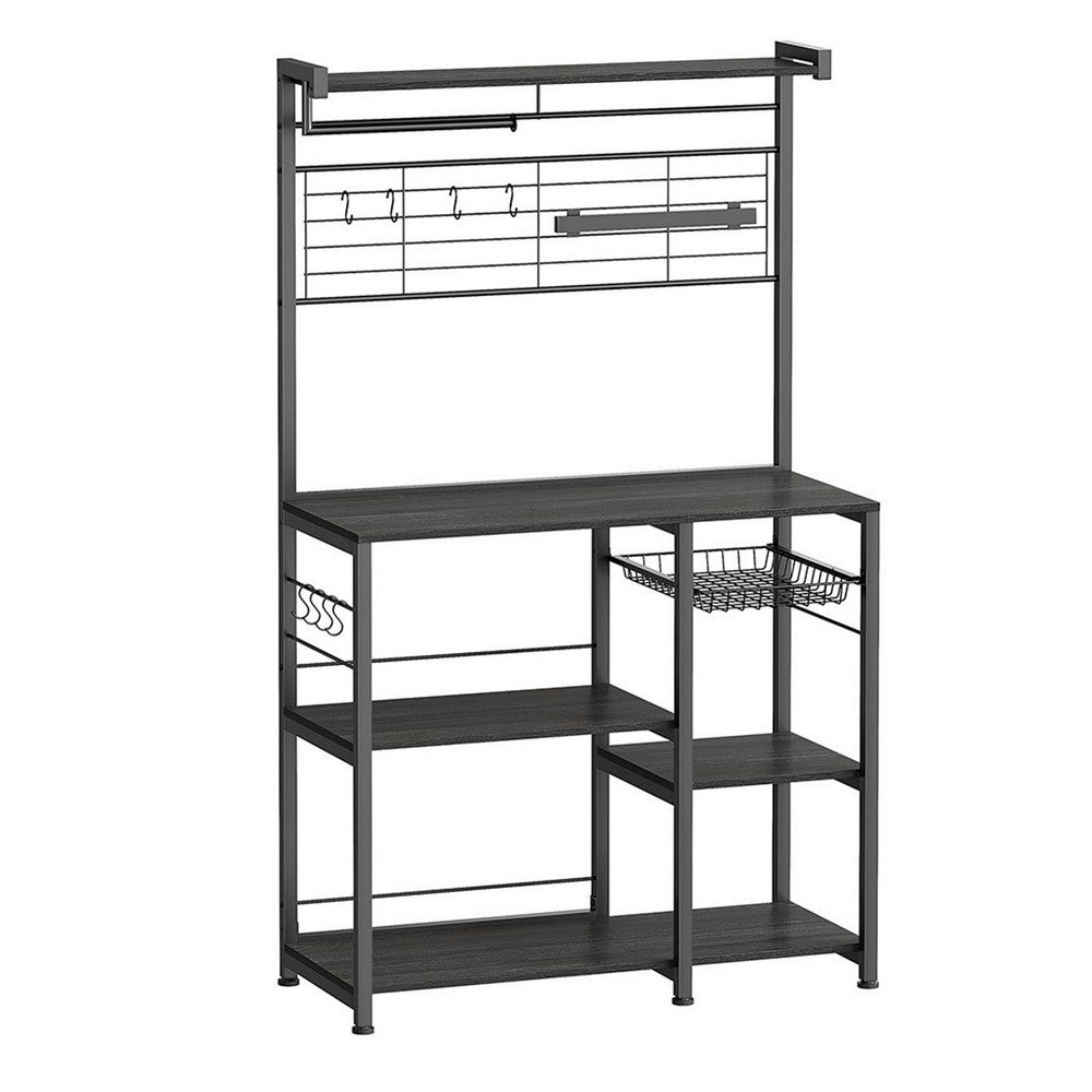 Kodi 66 Inch Kitchen Baker Rack, 4 Tier Shelves, Wire Basket, Black Iron - BM316398