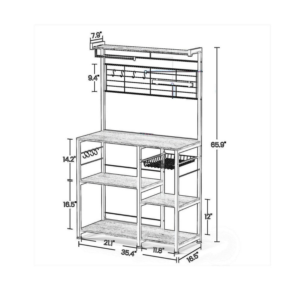 Kodi 66 Inch Kitchen Baker Rack, 4 Tier Shelves, Wire Basket, Black Iron - BM316398