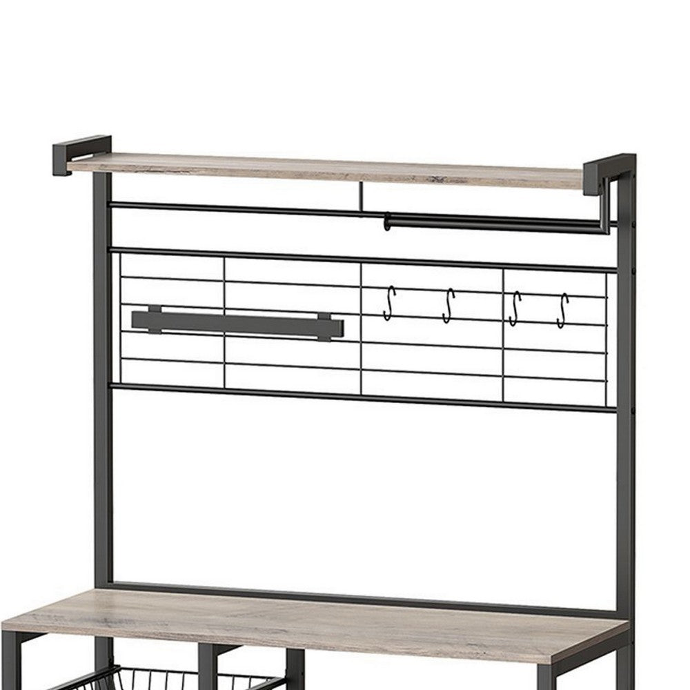 Kodi 66 Inch Kitchen Baker Rack, 4 Tier Gray Shelves, Wire Basket, Black - BM316399