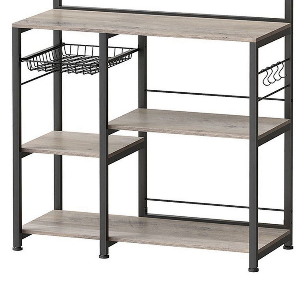 Kodi 66 Inch Kitchen Baker Rack, 4 Tier Gray Shelves, Wire Basket, Black - BM316399