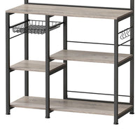 Kodi 66 Inch Kitchen Baker Rack, 4 Tier Gray Shelves, Wire Basket, Black - BM316399