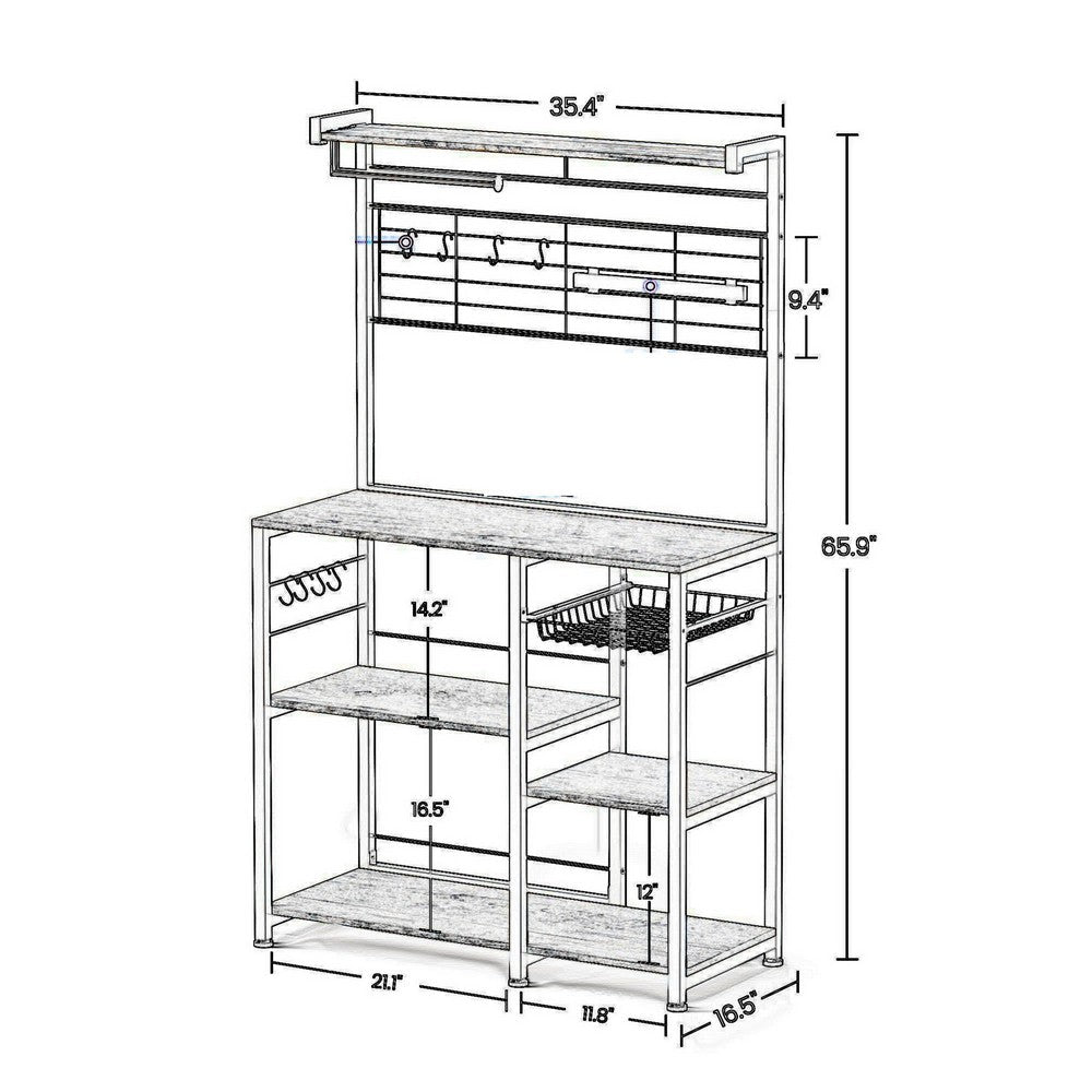 Kodi 66 Inch Kitchen Baker Rack, 4 Tier Gray Shelves, Wire Basket, Black - BM316399