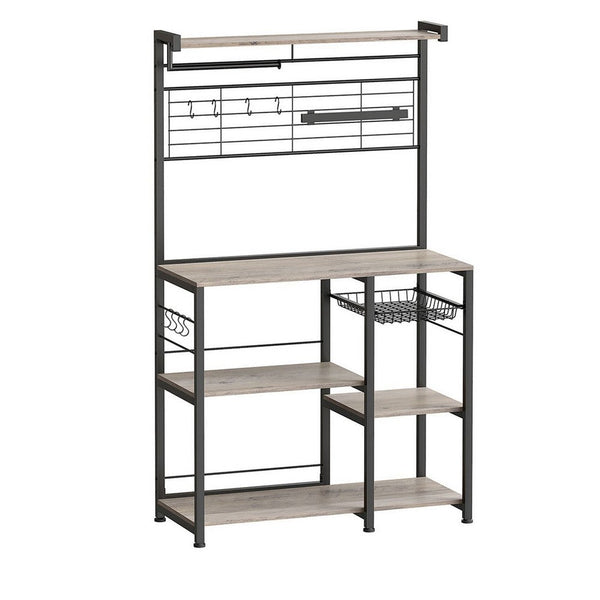 Kodi 66 Inch Kitchen Baker Rack, 4 Tier Gray Shelves, Wire Basket, Black - BM316399