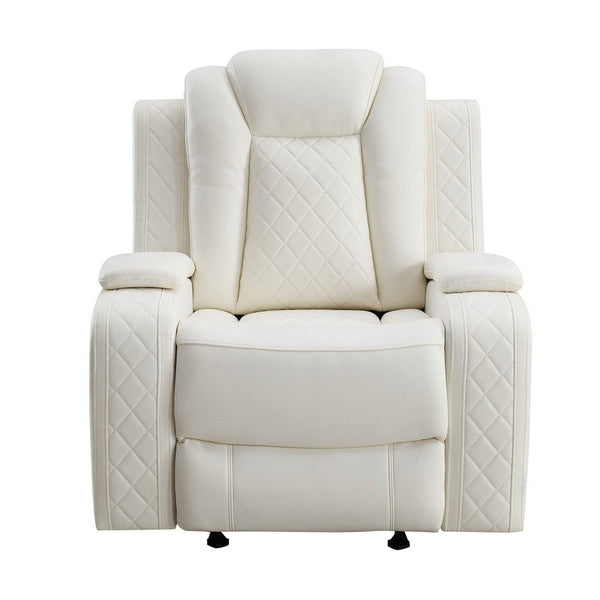 Nova 39 Inch Luxury Manual Recliner Glider Chair, Plush White Faux Leather - BM316458