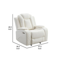 Nova 39 Inch Luxury Manual Recliner Glider Chair, Plush White Faux Leather - BM316458