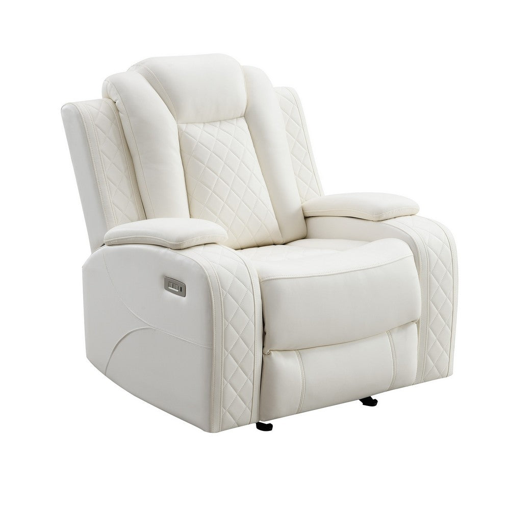 Nova 39 Inch Luxury Manual Recliner Glider Chair, Plush White Faux Leather - BM316458